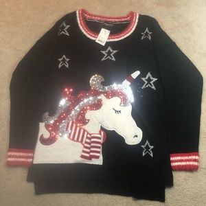 Sparkly unicorn ugly Christmas sweater
